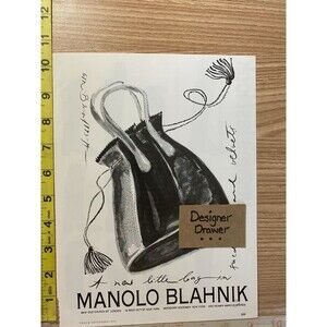 Manolo Blahnik Vintage 1993 Handbag Illustrated Print Advertisement